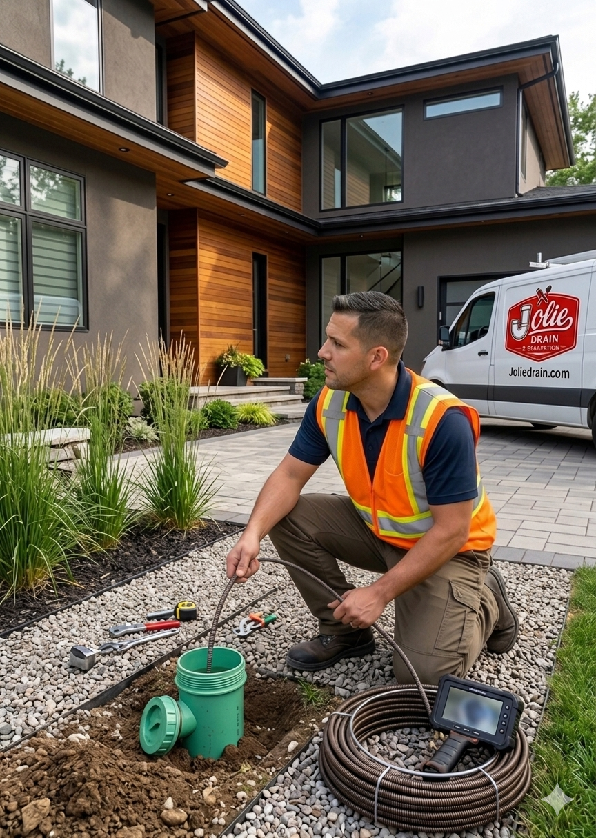 Jolie Drain technician running a camera diagnostic